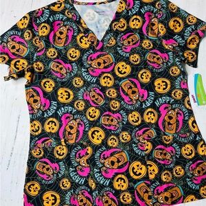 New Scooby-Doo Halloween Print Scrub Top